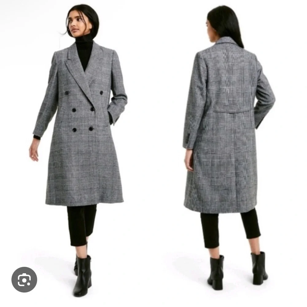 Nili Lotan for Target Long Overcoat Plaid Double Breasted‎ Black White Size XL
